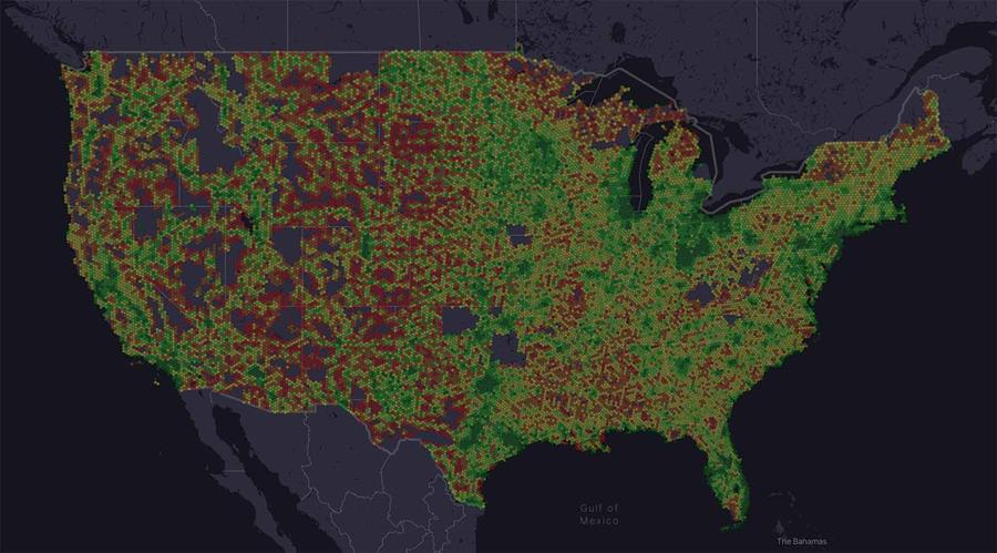 Map of cellular signal strength across the United States